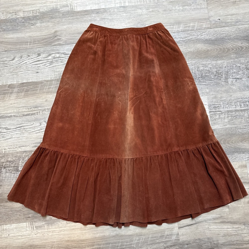 Vtg Carla Skirt Womens 10 Burnt Red Suede Leather Maxi Brromstick USA Western